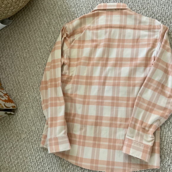 Poncho Men's Peach/Light Orange Plaid Casual Button Down Shirt - Picture 2 of 2